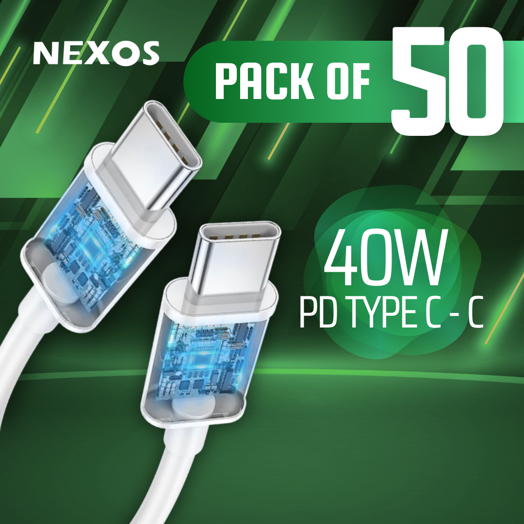 Pack of 50 NEXOS C Type to C Type, 4.0 A & 7.0 A| 6 Months Warranty | 1 M | Made in Pakistan