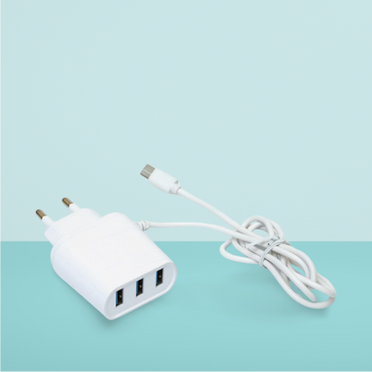 NEXOS Mobile charger Triple USB with Micro-Usb cable | 2.4A charging | 6 months warranty